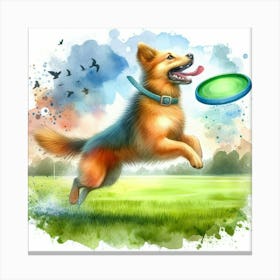 Dog Playing Frisbee Canvas Print