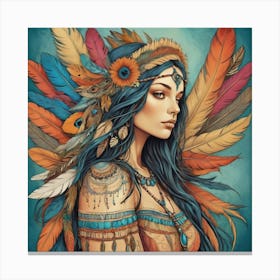 Feathered Muse Boho Art Style Art Print 2 Canvas Print