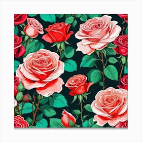 Seamless Pattern With Roses 1 Canvas Print