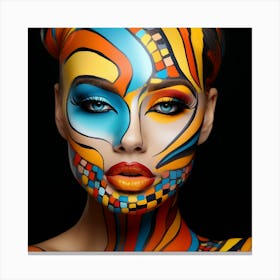 Beautiful Woman With Colorful Face Paint Canvas Print