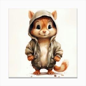 Watercolour Cartoon Chipmunk In A Hoodie 1 Canvas Print