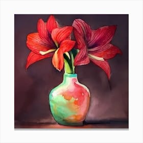 Red Flowers In A Vase Canvas Print