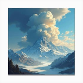 Titan Destroying Mountains Under A Watercolor Storm 1 Canvas Print