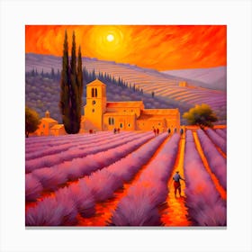 France. Provence. Lavender. Farm. Painting. Brilliant Sun. Orange. Colourful. Canvas Print