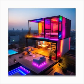 House With Colorful Lights Canvas Print