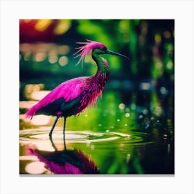 Vibrant Pink Crested Wading Bird in Tropical Lagoon Canvas Print