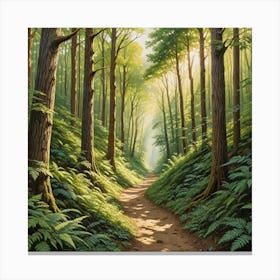 A Tranquil Wall Art Piece Depicting A Narrow Path Winding Through A Dense Sunlit Forest With Tall Tr 1621633411 Canvas Print