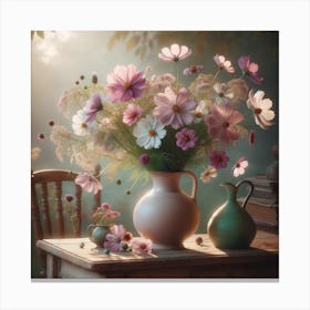 Cosmos Flowers In A Vase 3 Canvas Print