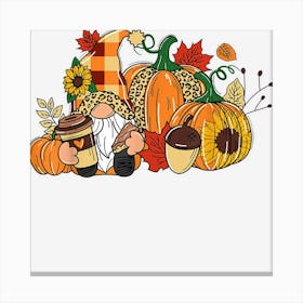 Funny Gnome Leopard Pumpkin Sunflower Autumn Thanksgiving Canvas Print