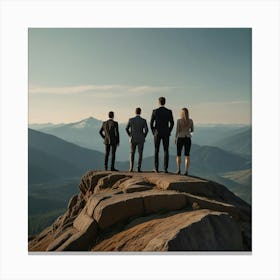 Businesspeople Standing On Top Of A Mountain Canvas Print