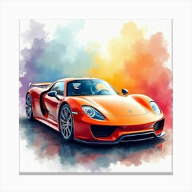 Porsche 918 Spyder Amidst A Colorful, Watercolor Scene, No Logo Or Signature Canvas Print