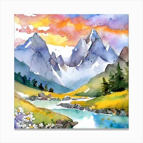 Watercolor Of Mountains Canvas Print