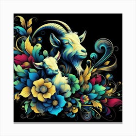 Goat And Flowers 2 Canvas Print