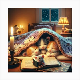 Kittens Sleeping In Bed Canvas Print