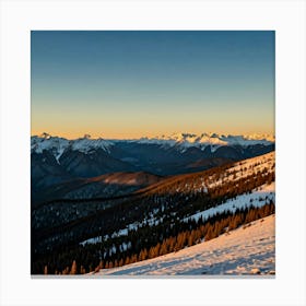 Sunrise Over Snowy Mountains, in the beginning of winter Canvas Print