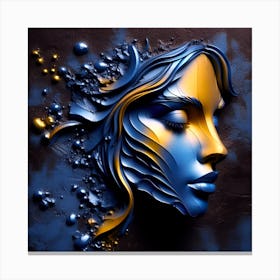 Portrait Of A Woman's Face - An Embossed Abstract Artwork In Orange And Blue On Charcoal Background With Effect Of Fallen Beads Of Molten Metal Drops. Canvas Print