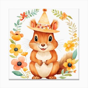 Floral Baby Squirrel Nursery Illustration (27) Canvas Print