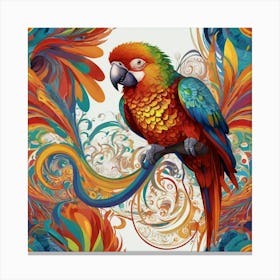 A colorful parrot in the style of intricate psychedelic swirl patterns, in the style of Magali Villeneuve, love and romance, in the style of Caravaggio, colorful Moebius, white background 2 Canvas Print