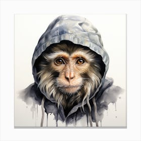 Watercolour Cartoon Langur In A Hoodie 1 Canvas Print