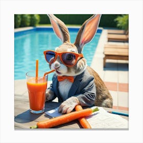 Rabbit Drinking Orange Juice 2 Canvas Print