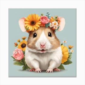Floral Baby Hamster Nursery Illustration (51) Canvas Print