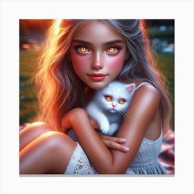 Little Girl With Cat 4 Canvas Print