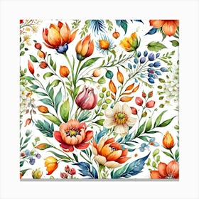 Watercolor Floral Pattern 7 Canvas Print