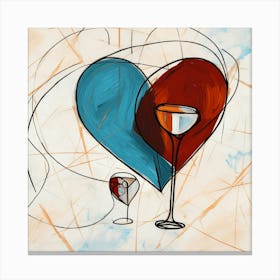 Geometric Line Illustration Of 2 Wine Glasses Canvas Print