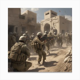 Soldiers In A City Canvas Print