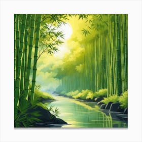 A Stream In A Bamboo Forest At Sun Rise Square Composition 355 Canvas Print