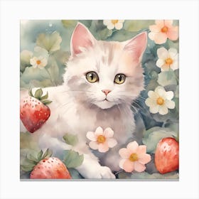 Strawberry Cat Canvas Print