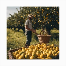 Farmer Picking Lemons In An Orchard 2 Canvas Print
