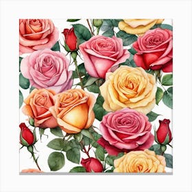 Watercolor Roses Seamless Pattern 3 Canvas Print