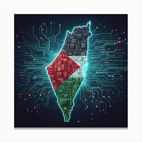 Palestine Flag On A Circuit Board Canvas Print