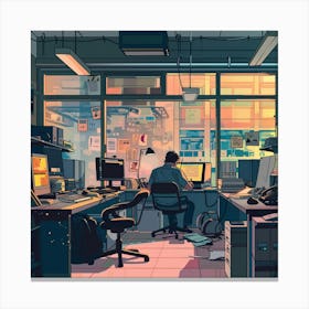 Office Lofi Illustration Canvas Print