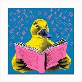 Duckling Reading A Book Linocut Style 3 Canvas Print