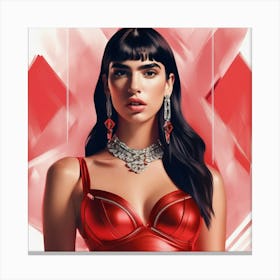 dua lipa art print portrait in Red 1 Canvas Print