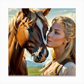 Beautiful Girl With Horse Canvas Print