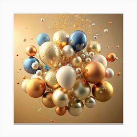 Floating Gold And Blue Balloons With Confetti Canvas Print