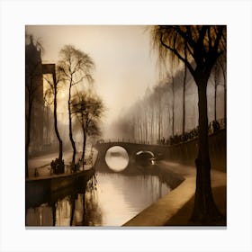 Misty Canal Bridges Canvas Print