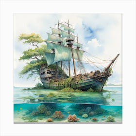 Pirate Ship In The Ocean Canvas Print