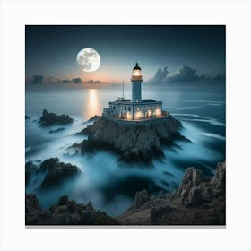 Lighthouse At Night Canvas Print