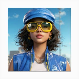 Headshot Avatar Girl Wearing Blue Face Cap Yellow Sunglasses Capturing A Casual Urban Vibe Detai Canvas Print