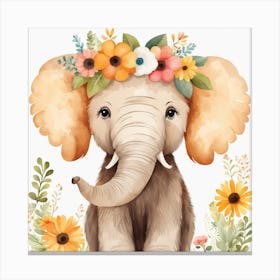 Floral Baby Mammoth Nursery Illustration (29) Canvas Print