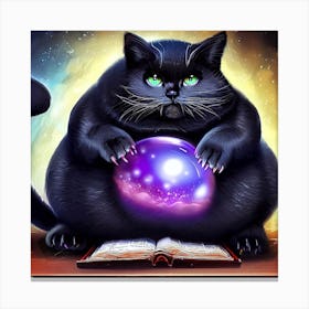 Black Cat With A Crystal Ball 4 Canvas Print