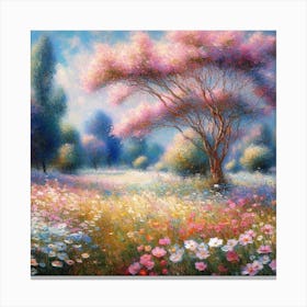 Pink Flowers In The Meadow Canvas Print