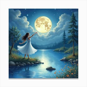 Watercolor Dancer With Enchanting Moonlit Lake 1 Canvas Print