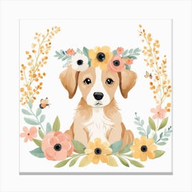 Floral Baby Dog Nursery Illustration (29) Canvas Print