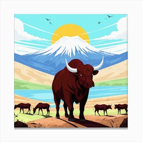 Bulls In The Mountains 11 Canvas Print