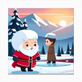 Santa Claus And A Boy Canvas Print